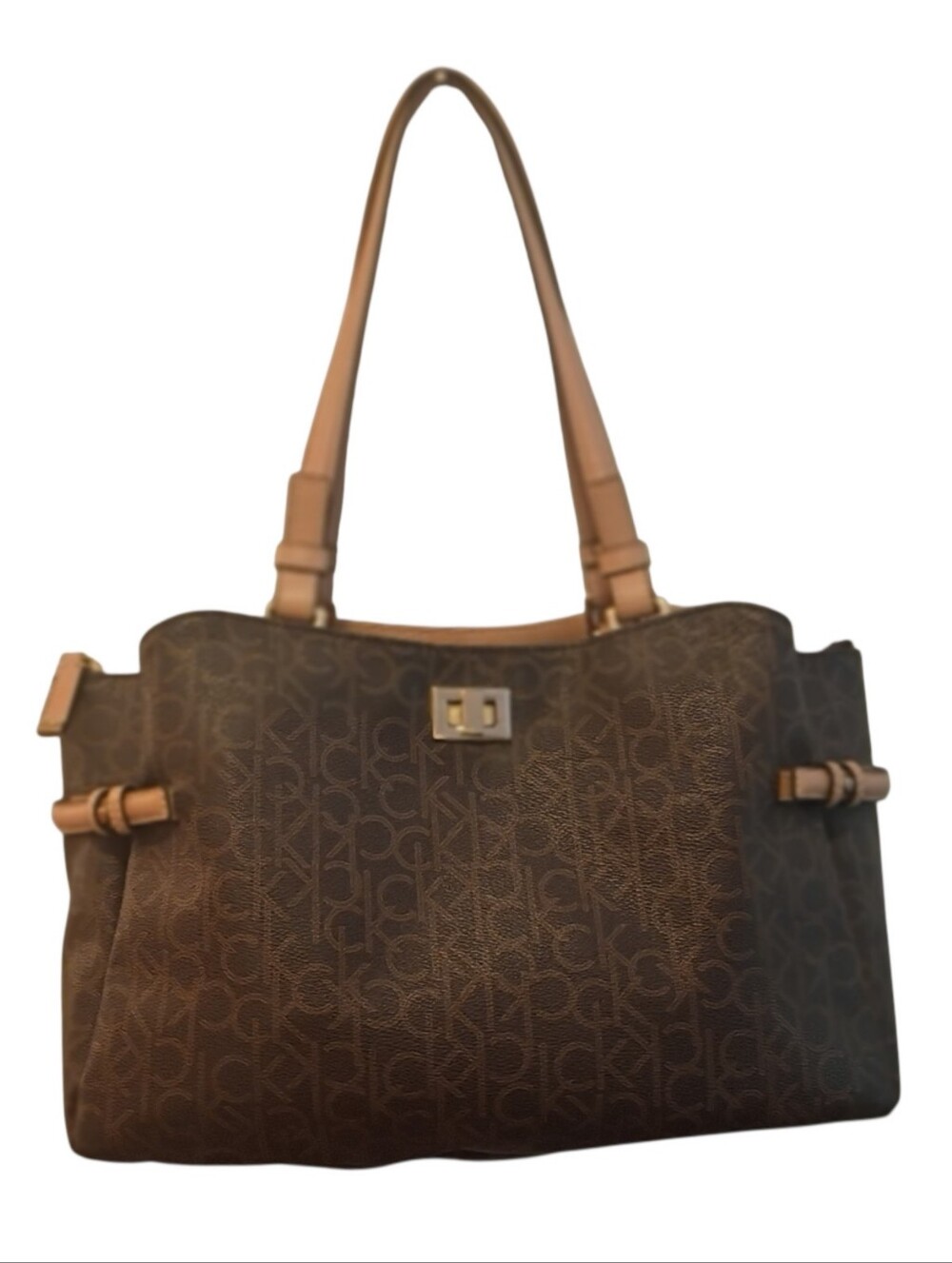 RARE ~ Calvin Klein Classic Sig Monogram Satchel - Multi - Browns - NWOT & HTF